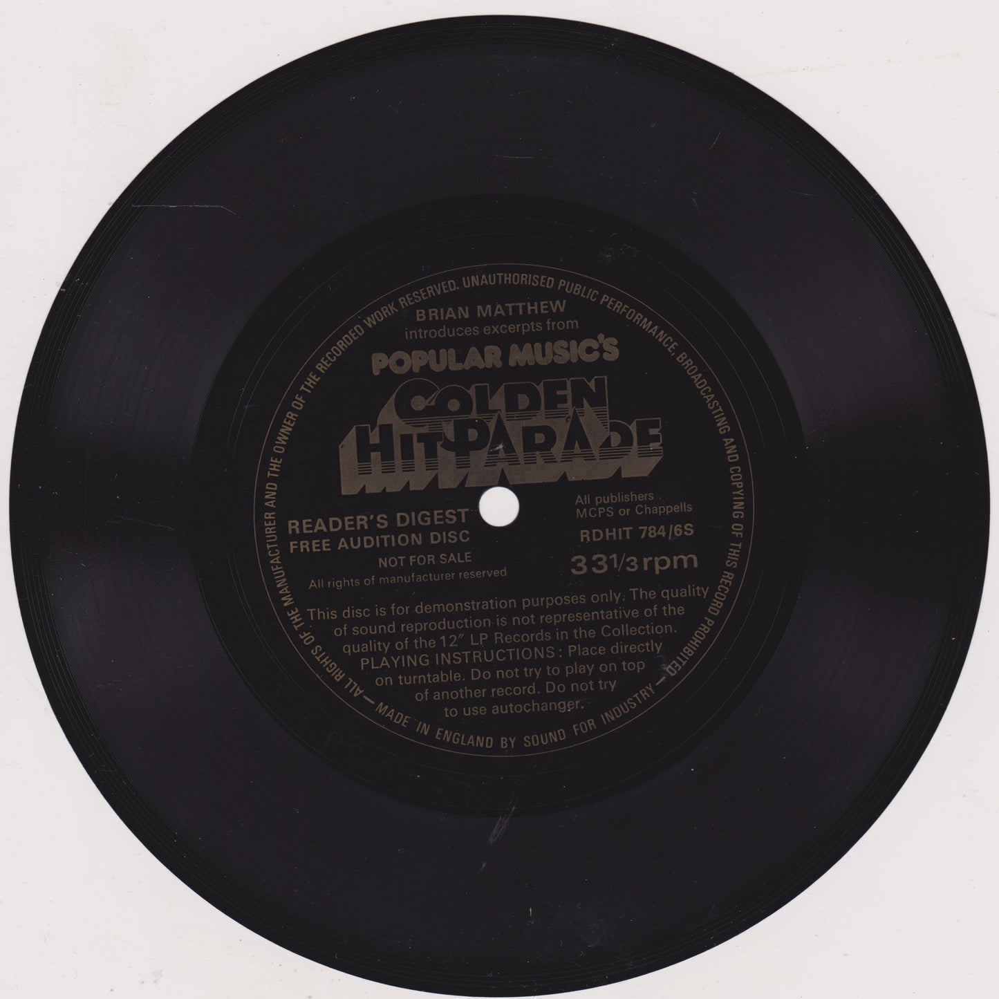 Brian Matthew Introduces Excerpts From Popular Music's Golden Hit Parade 7" flexi-disc, single sided VG/-