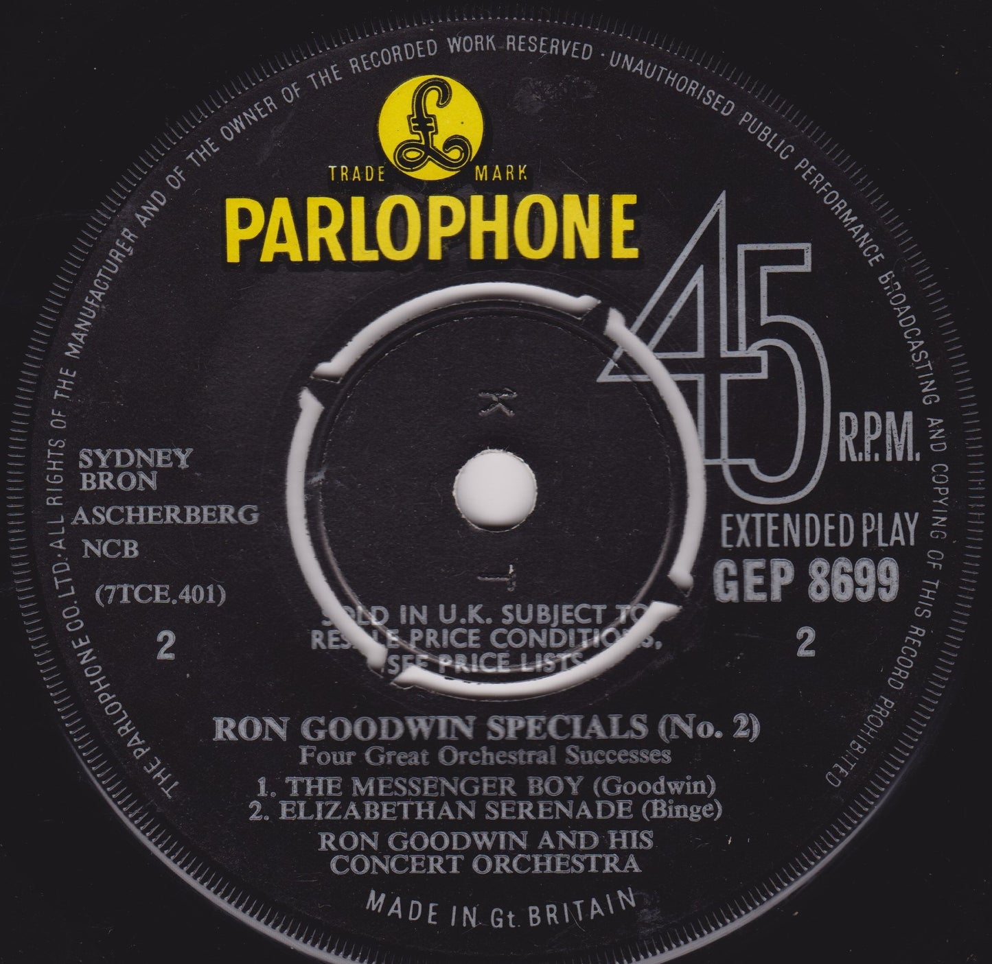 Ron Goodwin ‎– Ron Goodwin Specials (No. 2) (Parlophone) 7" vinyl EP VG/-