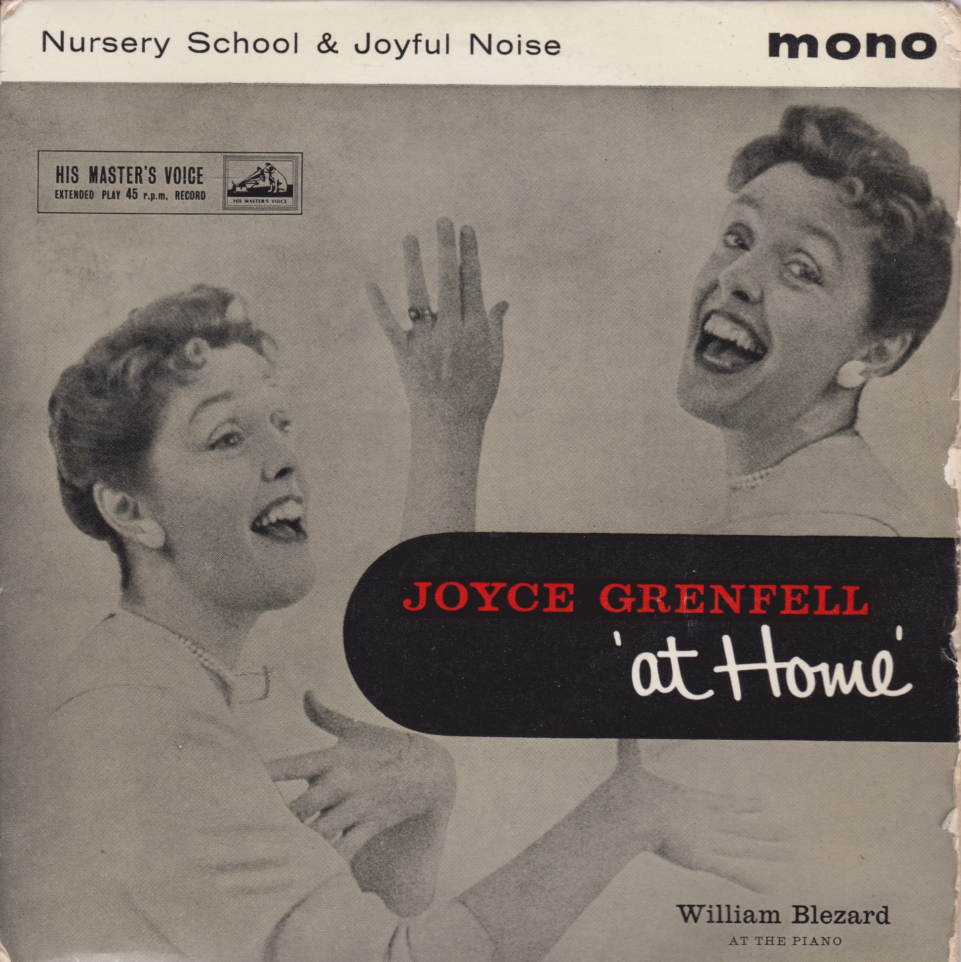 EP cover of 'Joyce Grenfell at Home' featuring two people with a black banner displaying the EP title.