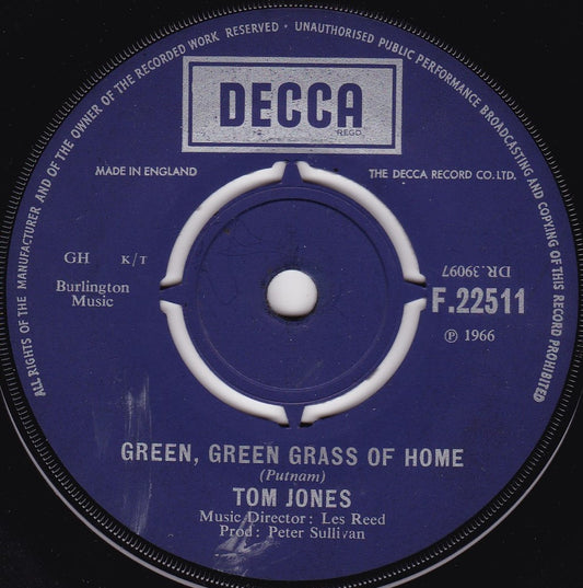 Tom Jones – Green, Green Grass Of Home (Decca, 1966) 7" vinyl single VG/-