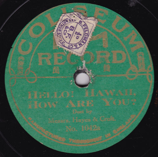 Hayes And Croft - Hello! Hawaii, How Are You (Coliseum) 10" shellac G+/-