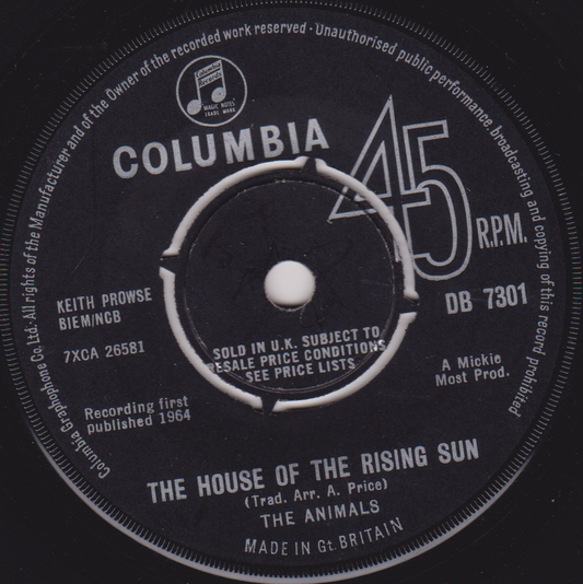 The Animals – The House Of The Rising Sun (Columbia) 7" vinyl single VG/-