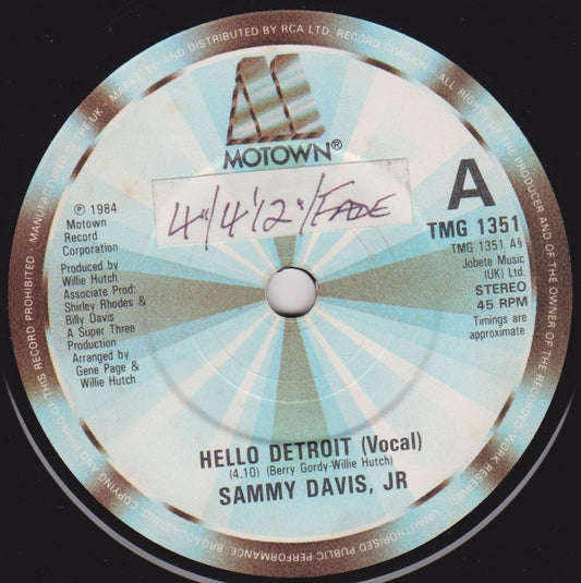 Sammy Davis Jr. - Hello Detroit (Motown 1984) 7" vinyl single VG/-