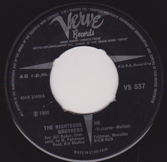 The Righteous Brothers ‎– He (Verve 1966) 7" vinyl single G+- jukebox centre