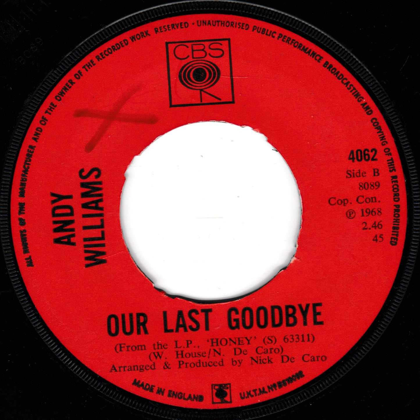 Andy Williams ‎– Happy Heart (CBS 1969) 7" vinyl single G+/-