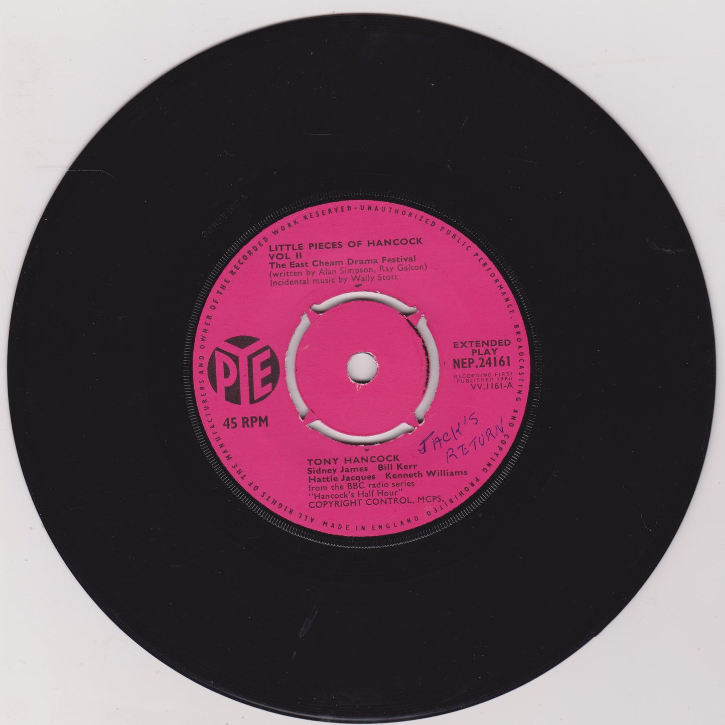 Tony Hancock ‎– Little Pieces Of Hancock Volume 2 (Pye 1960) 7" vinyl P/S EP VG/VG