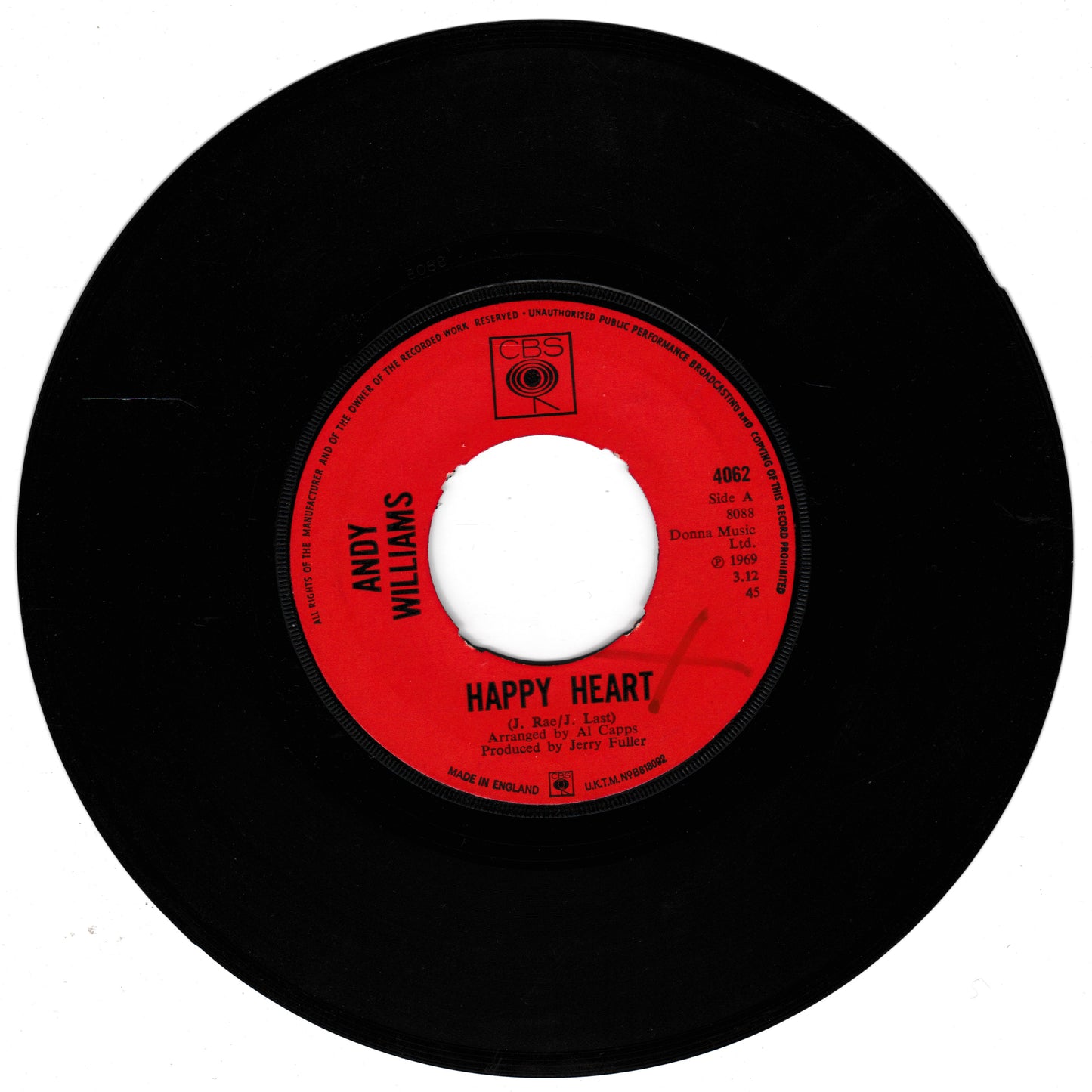 Andy Williams ‎– Happy Heart (CBS 1969) 7" vinyl single G+/-