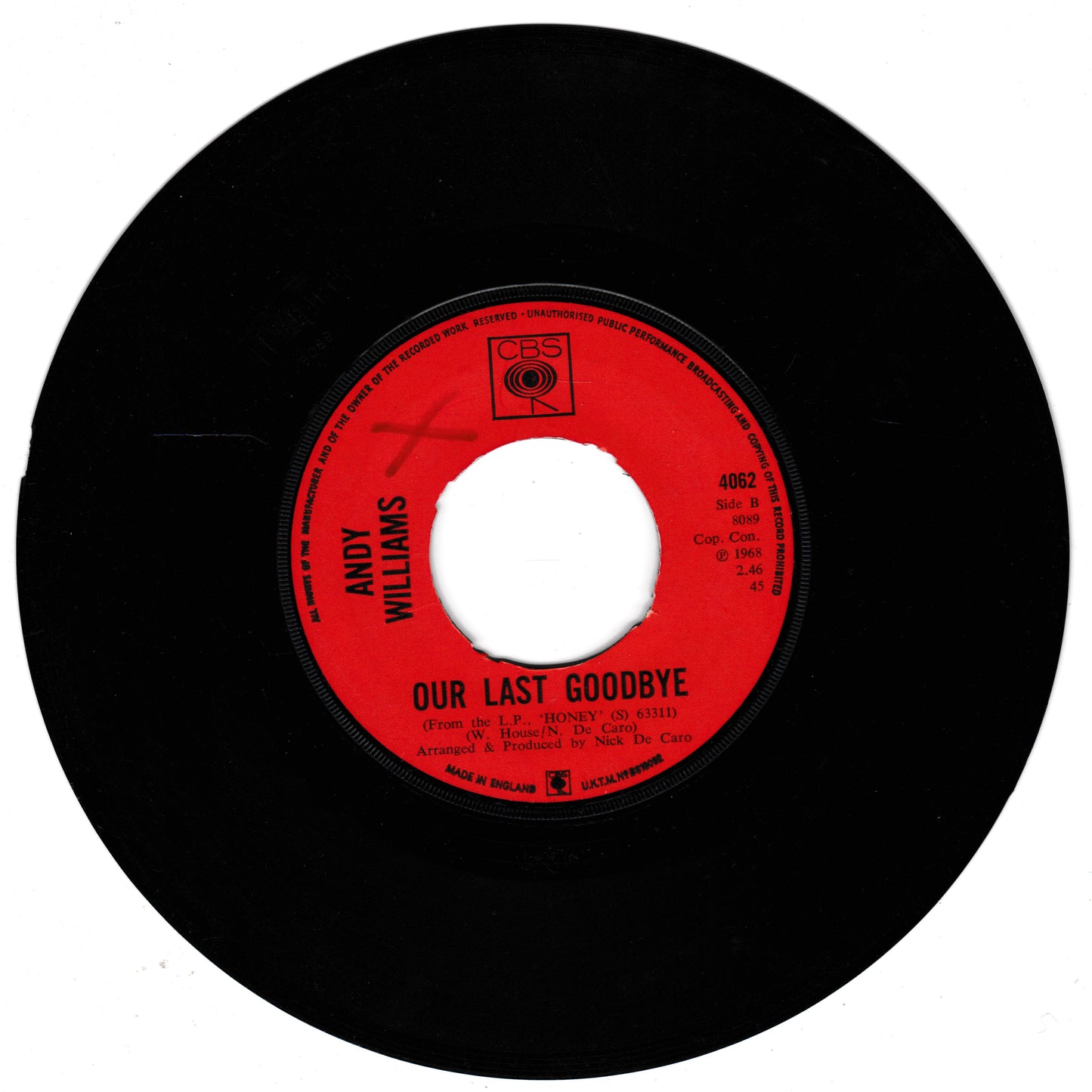 Andy Williams ‎– Happy Heart (CBS 1969) 7" vinyl single G+/-