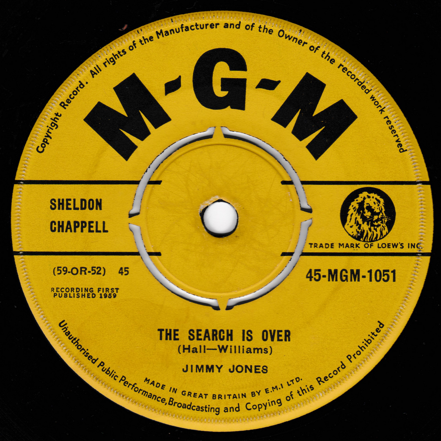 Yellow record label with MGM logo and text