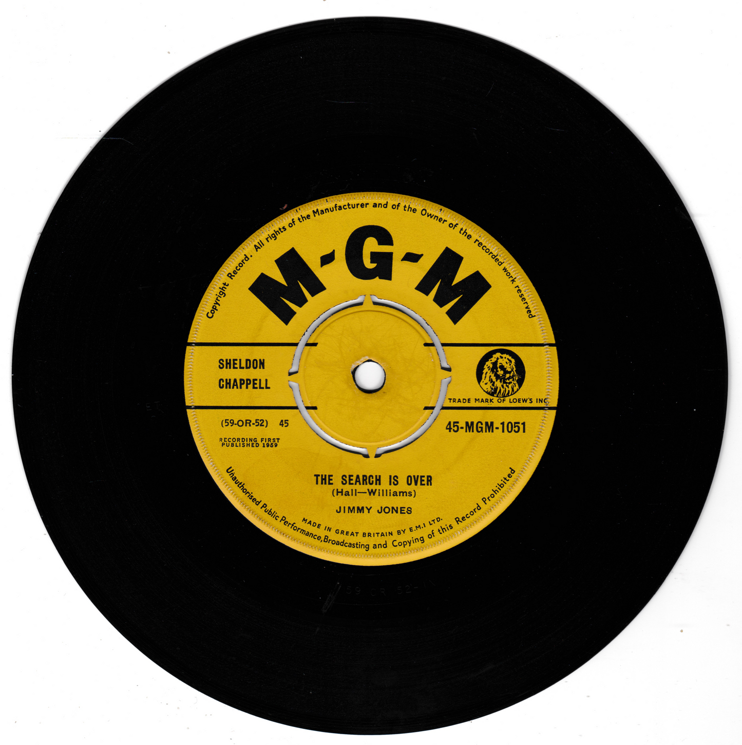 Vinyl record with yellow label featuring MGM logo