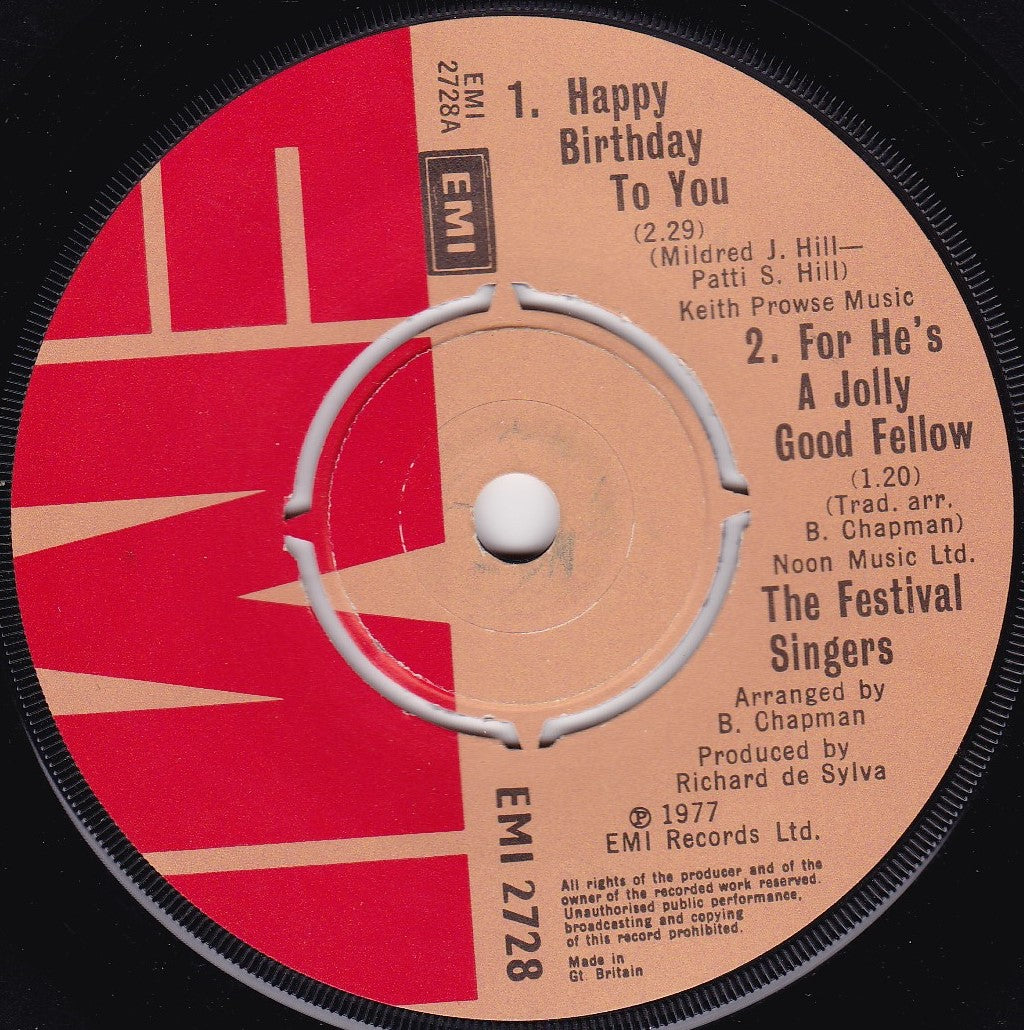 The Festival Singers – Happy Birthday To You (EMI 1977) 7" vinyl single G+/-