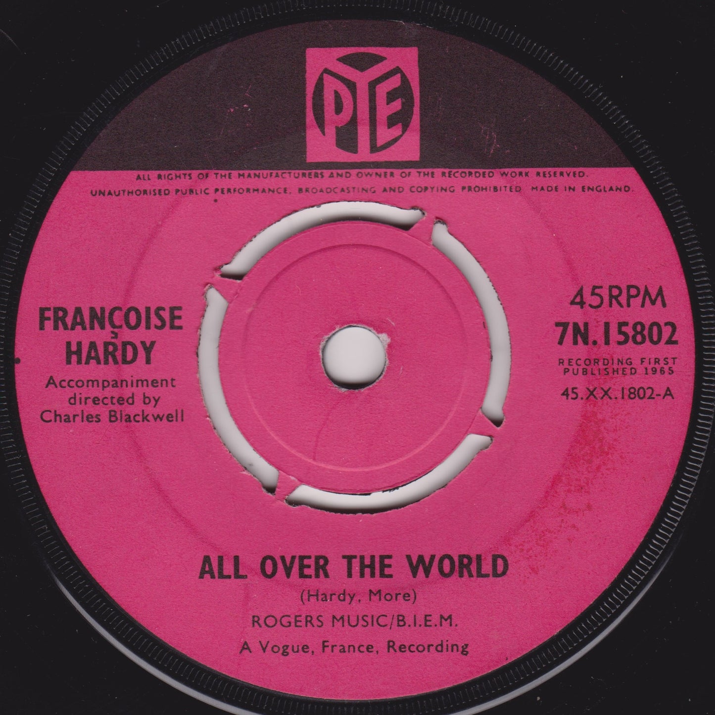 Françoise Hardy ‎– All Over The World (Pye 1965) 7" vinyl single VG/-