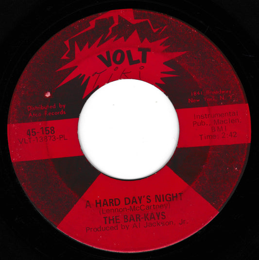 Vinyl record label with 'VOLT' branding and text about a song by The Bar-Kays.