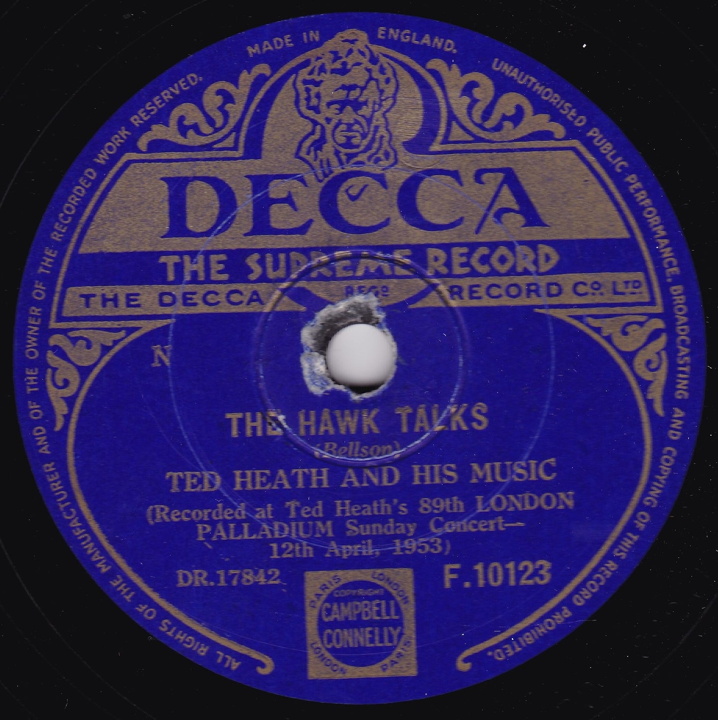 Ted Heath And His Music – The Hawk Talks / Night Train (1953) 10" shellac VG/-