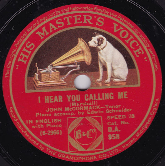 John McCormack - Mother Machree / I Hear You Calling Me 10" shellac VG/G+