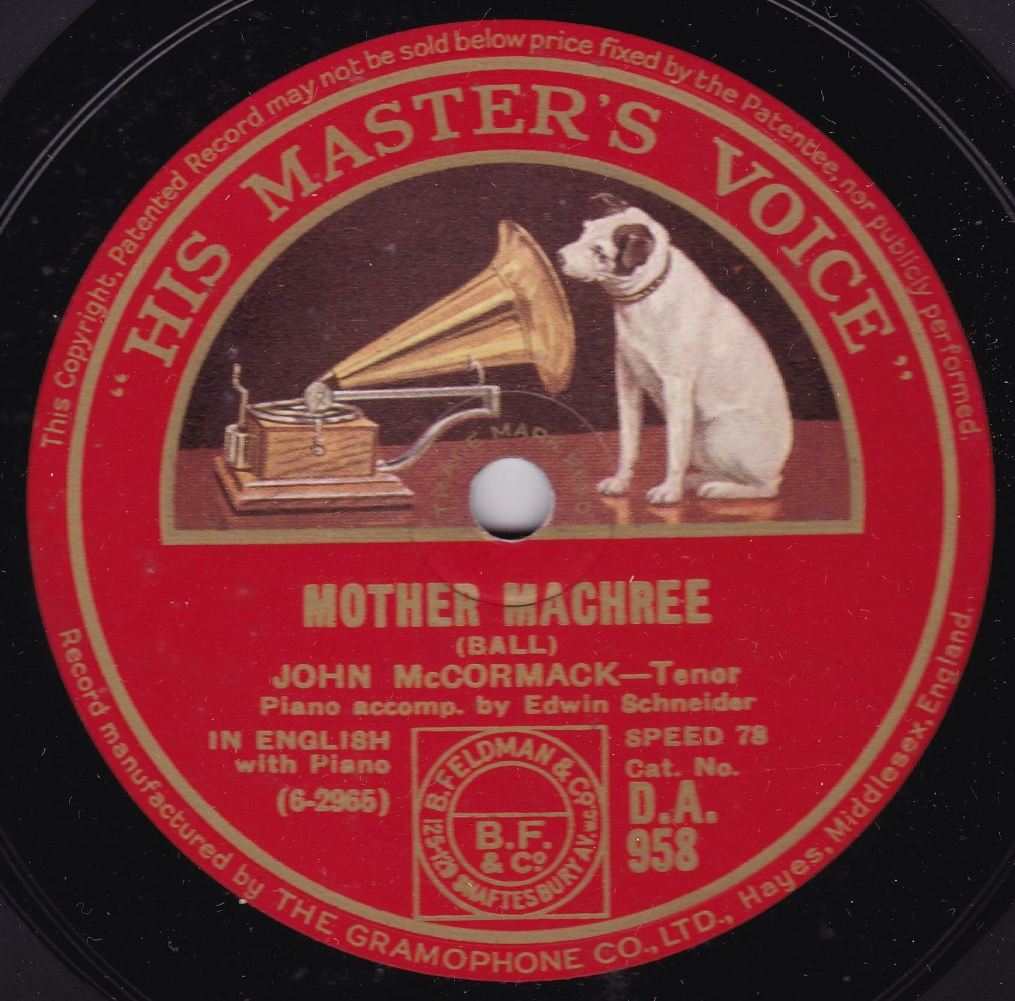 John McCormack - Mother Machree / I Hear You Calling Me 10" shellac VG/G+