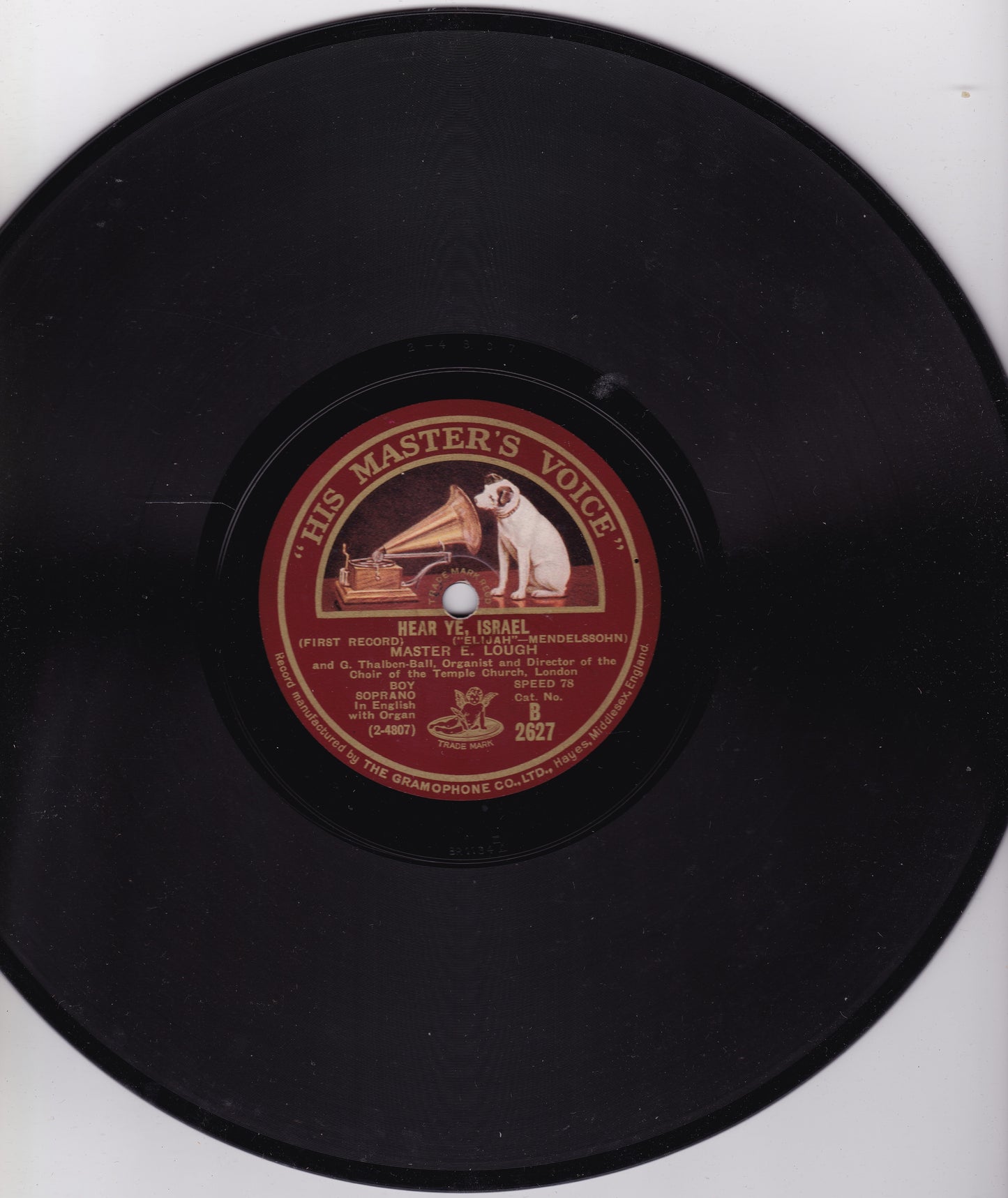 Master E. Lough And G. Thalben-Ball ‎– Hear Ye, Israel (HMV 1928) 10" shellac VG