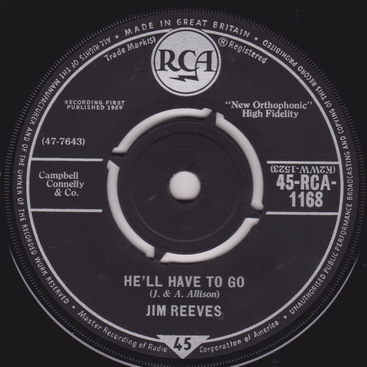 Record label with 'RCA' branding and text on a black background