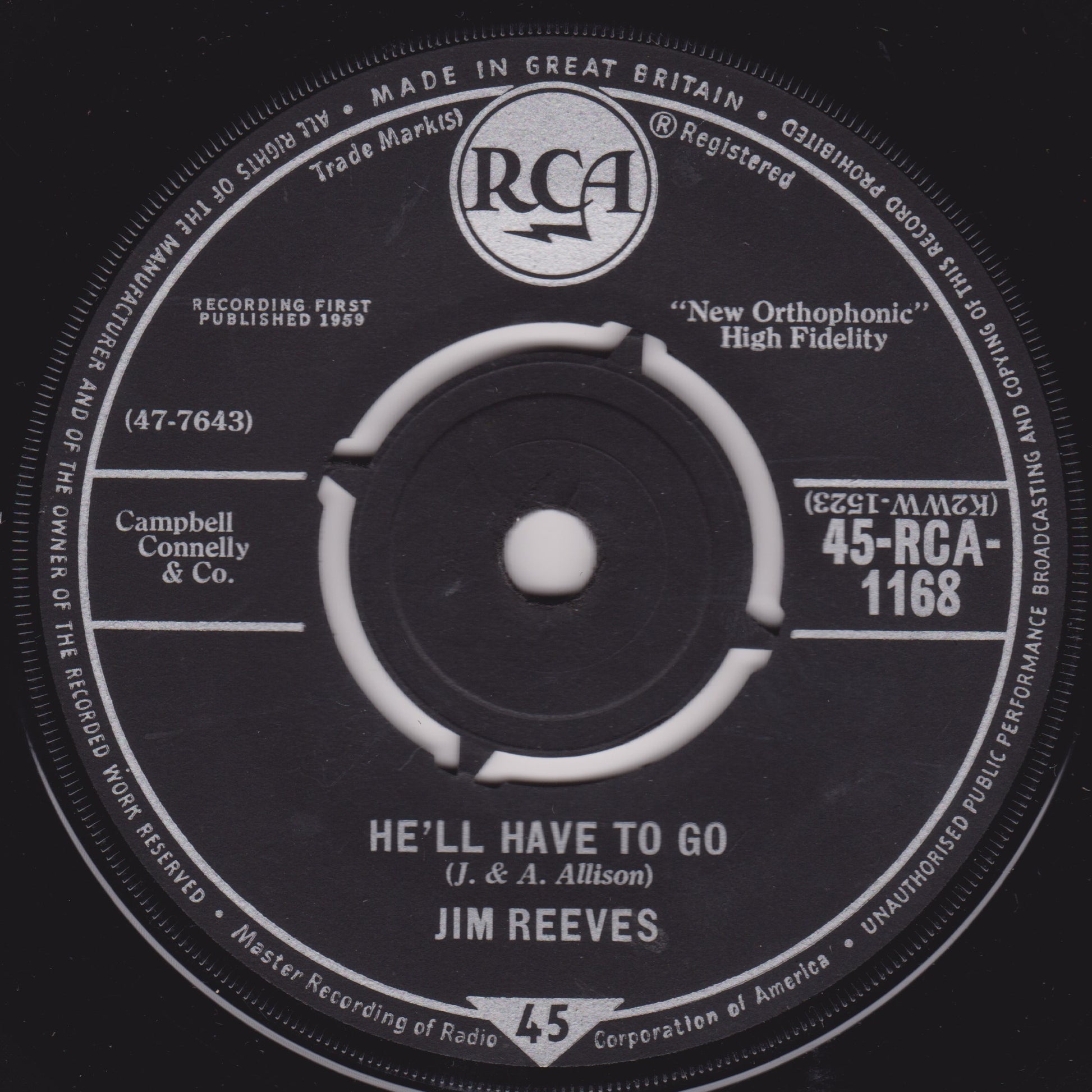 Record label with 'RCA' branding and text on a black background