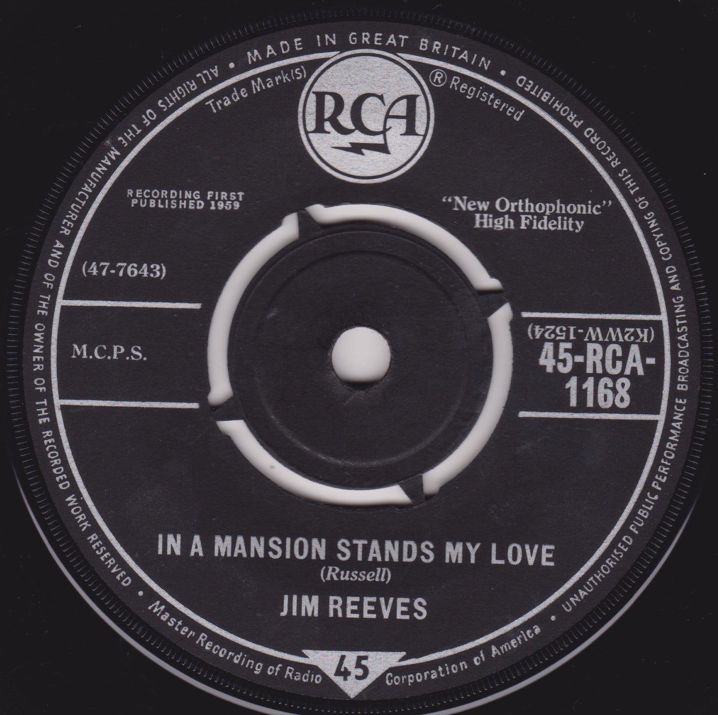 Record label with RCA branding and text on a black background