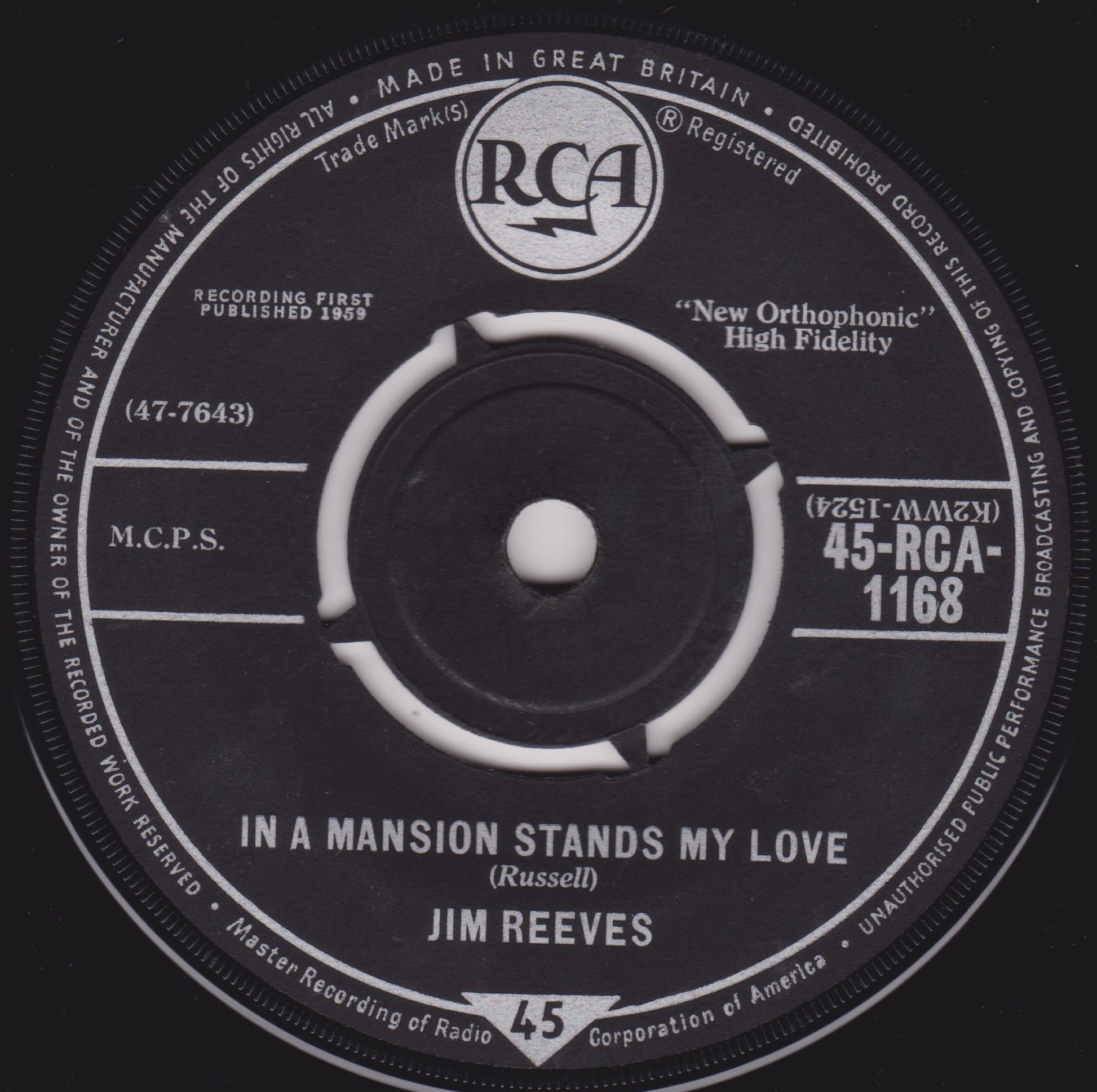 Record label with RCA branding and text on a black background