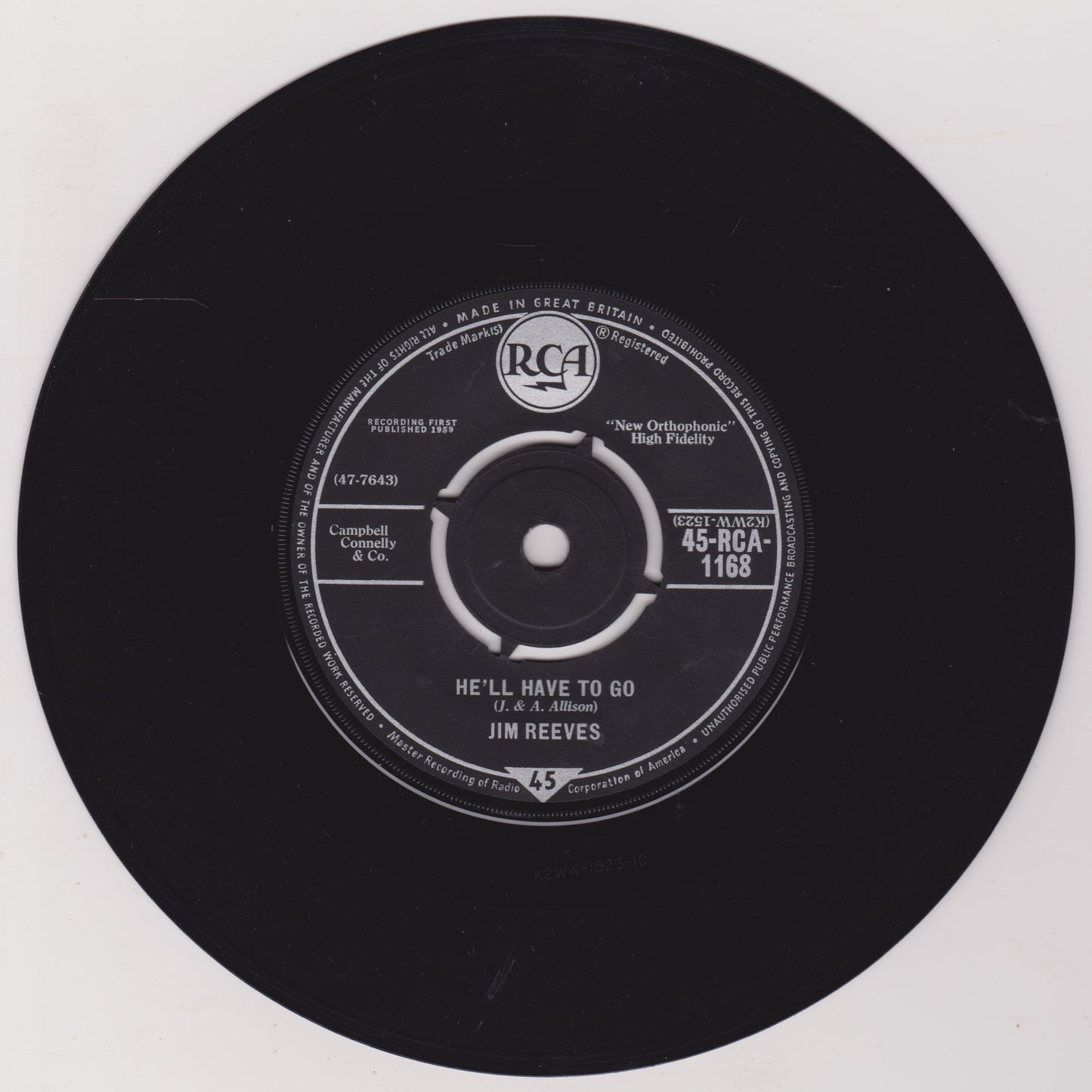 Black vinyl record with RCA label on a white background