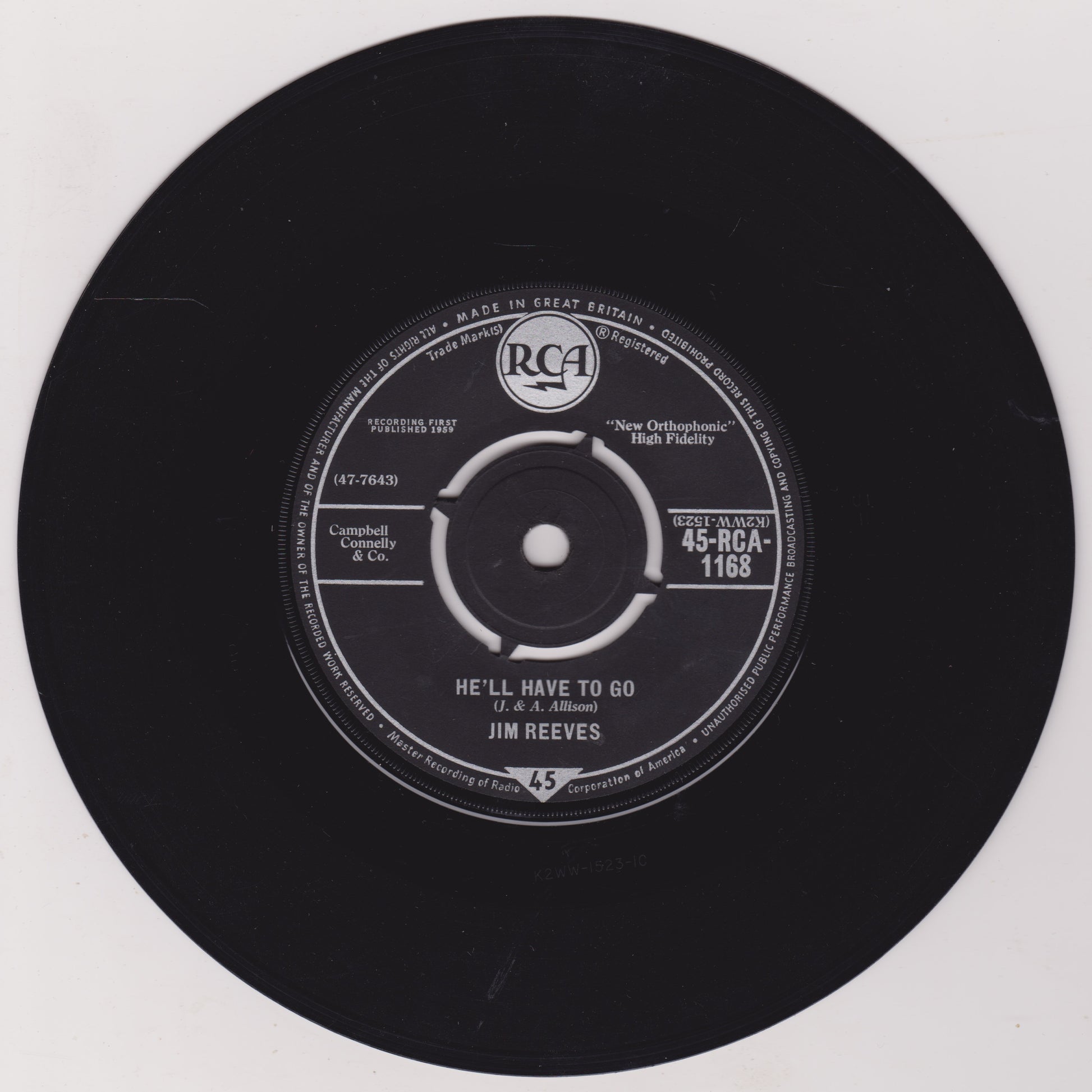 Black vinyl record with RCA label on a white background