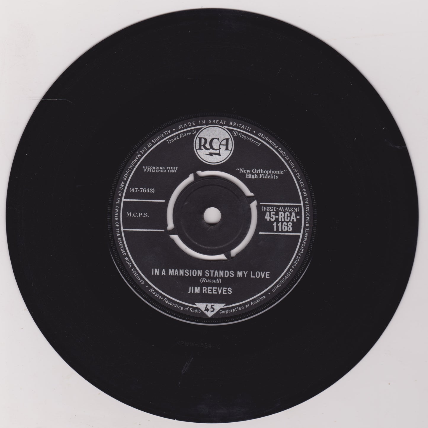 Black vinyl record with RCA label on a white background