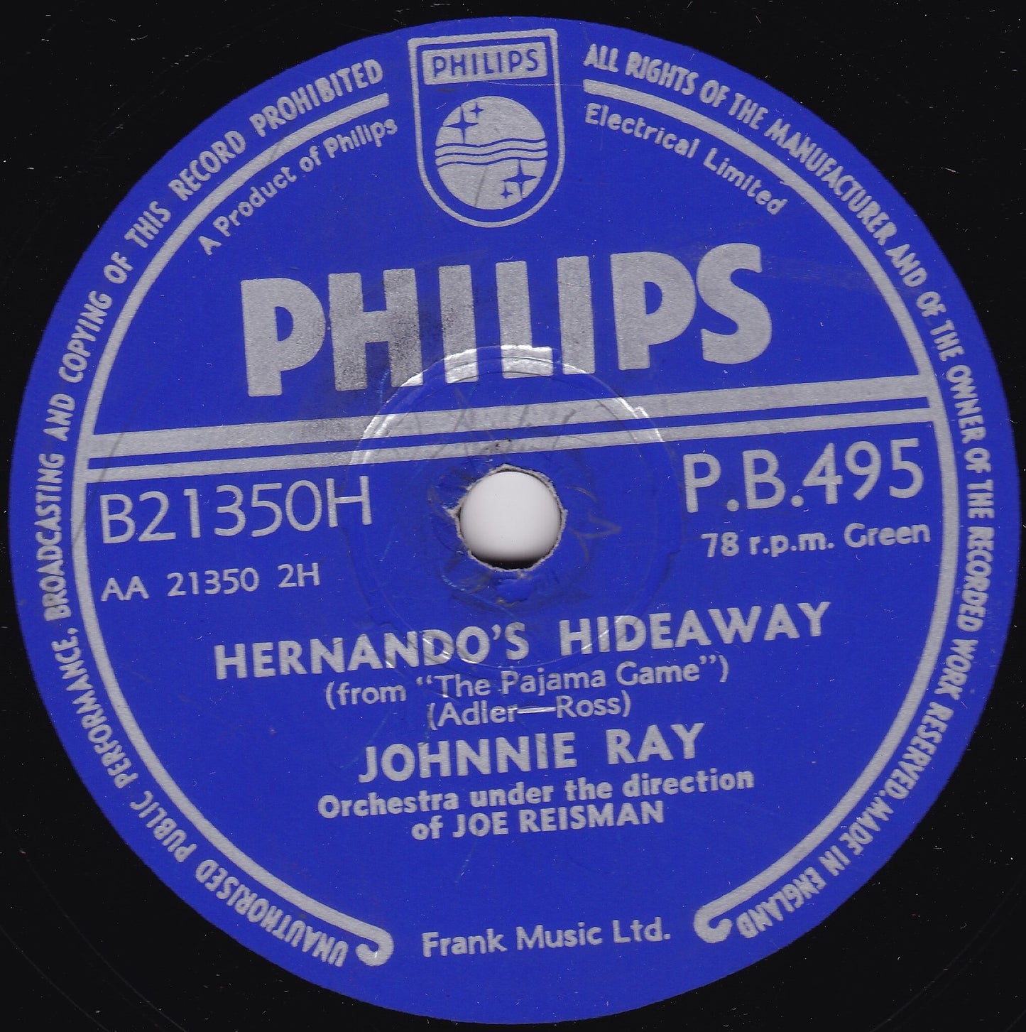 Johnnie Ray – Hey There / Hernanado's Hideaway (Philips 1955) 10" shellac G+/-