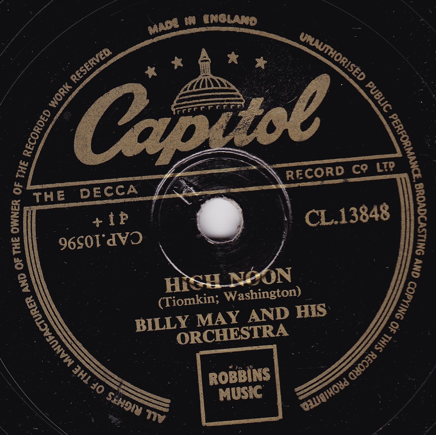 Billy May & His Orchestra ‎– High Noon (Capitol 1952) 10" shellac VG/-