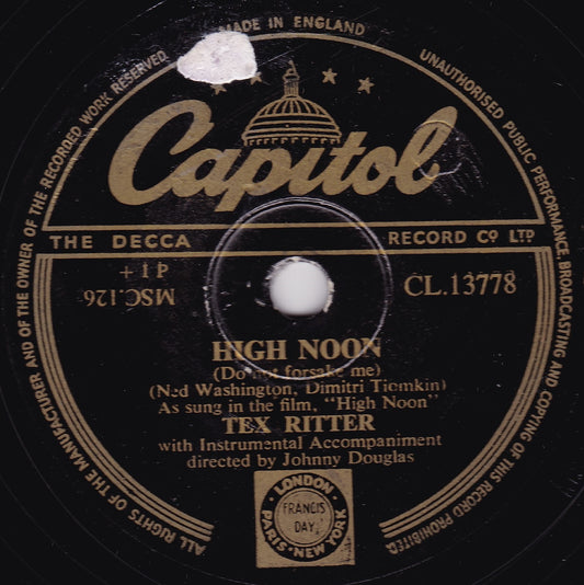 Tex Ritter ‎– High Noon / Boogie Woogie Cowboy (Capitol) 10" shellac VG/-