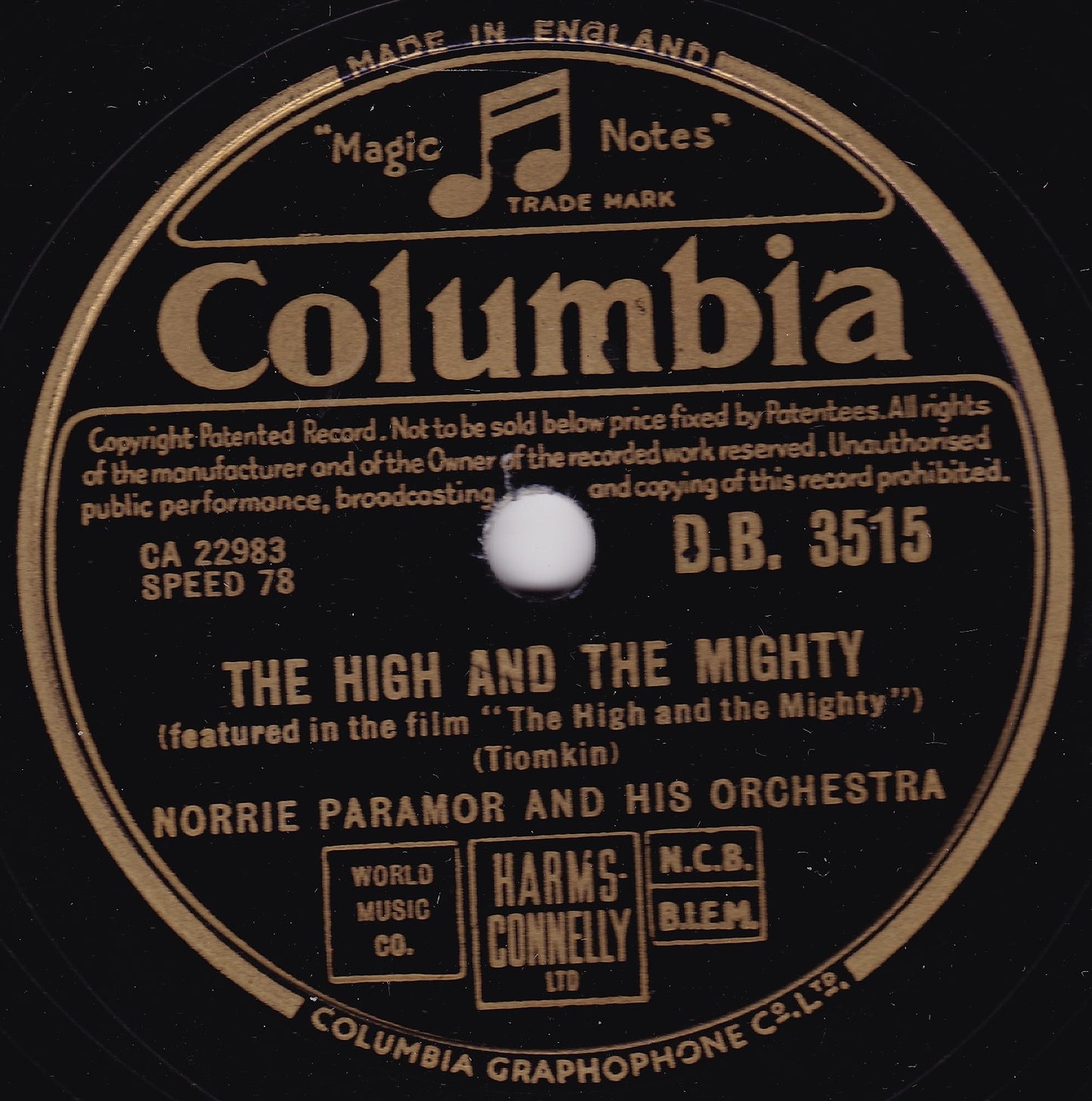 Norrie Paramor And His Orchestra ‎– The High And The Mighty 10" shellac VG/-