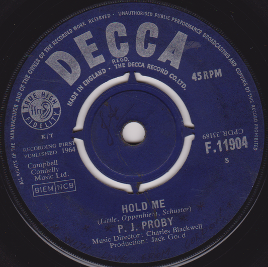 P.J. Proby – Hold Me (Decca 1964) 7" vinyl single G+/-