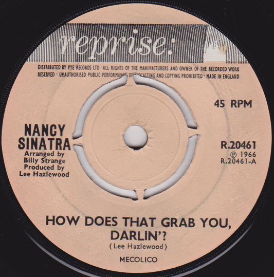 Record label for Nancy Sinatra's 'How Does That Grab You, Darlin?' with 'reprise' branding.