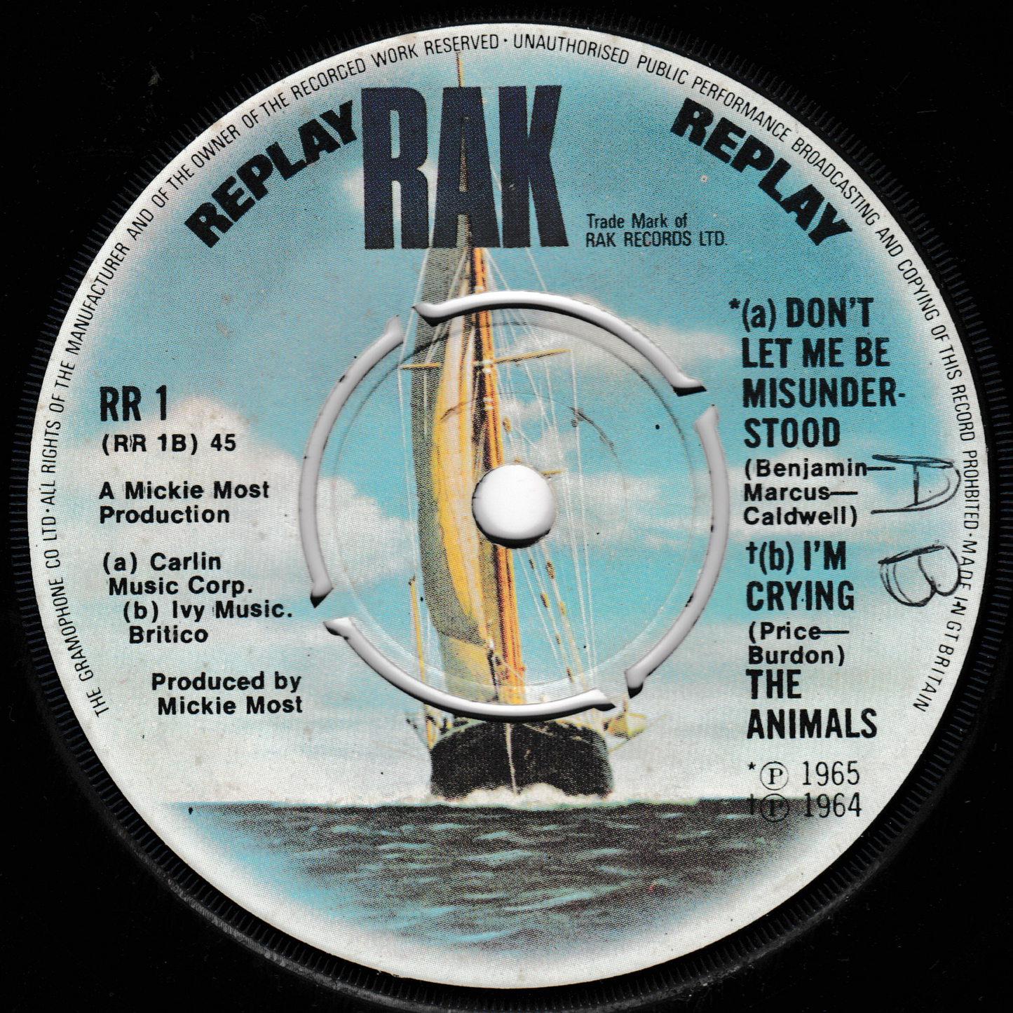 Record label with sailboat illustration and text