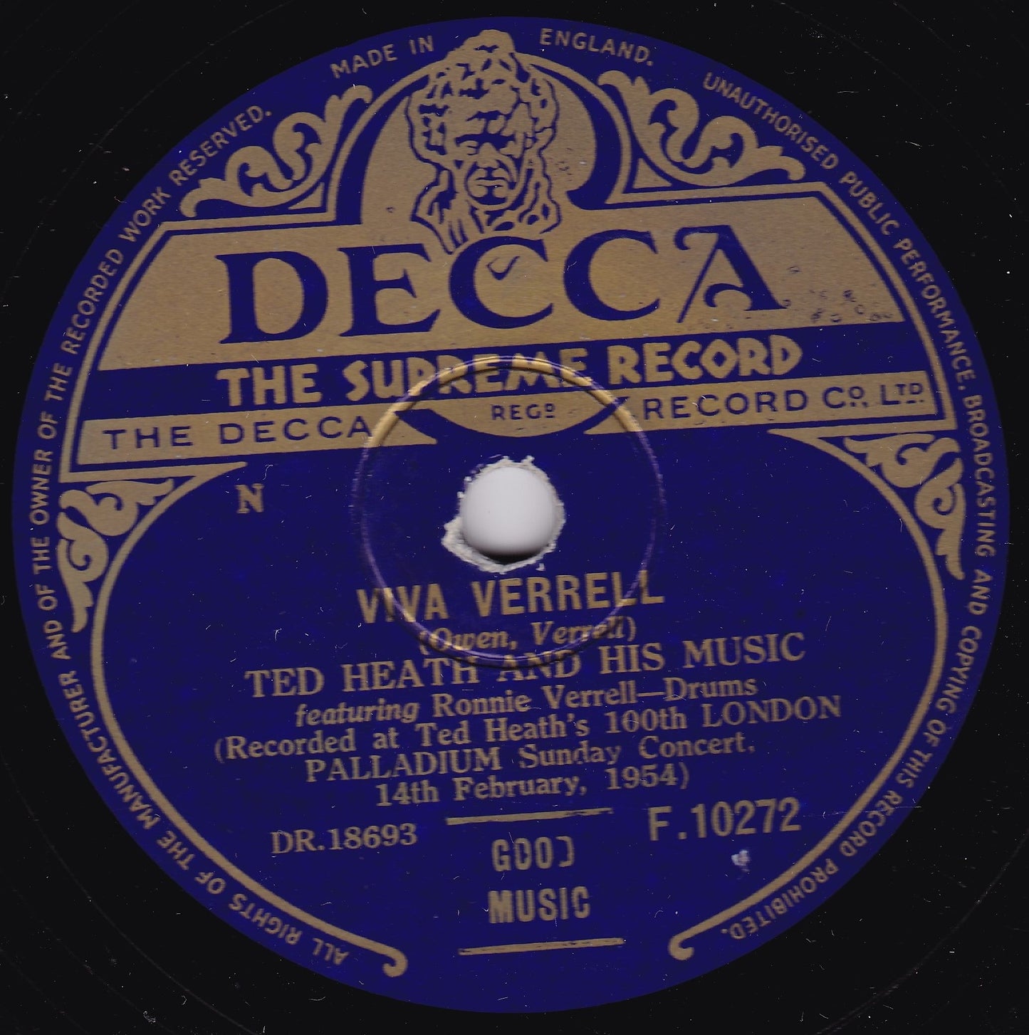 Ted Heath - Holiday For Strings / Viva Verrell (Decca 1954) 10" shellac VG/-