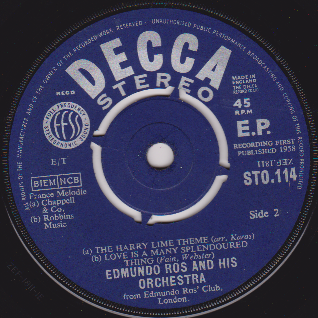 Edmundo Ros And His Orchestra – Hollywood Cha Cha Cha (Decca 1959) 7" vinyl EP G+/-