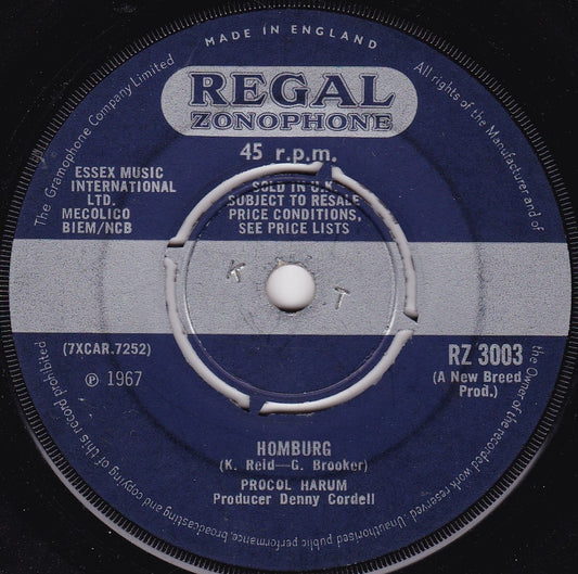 Procol Harum - Homburg (Regal Zonophone 1967) 7" vinyl single G+/-