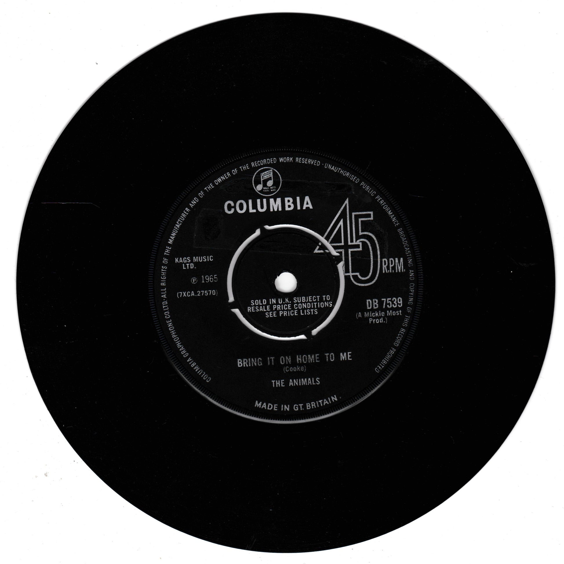 Black vinyl record with Columbia label and 45 RPM speed marking