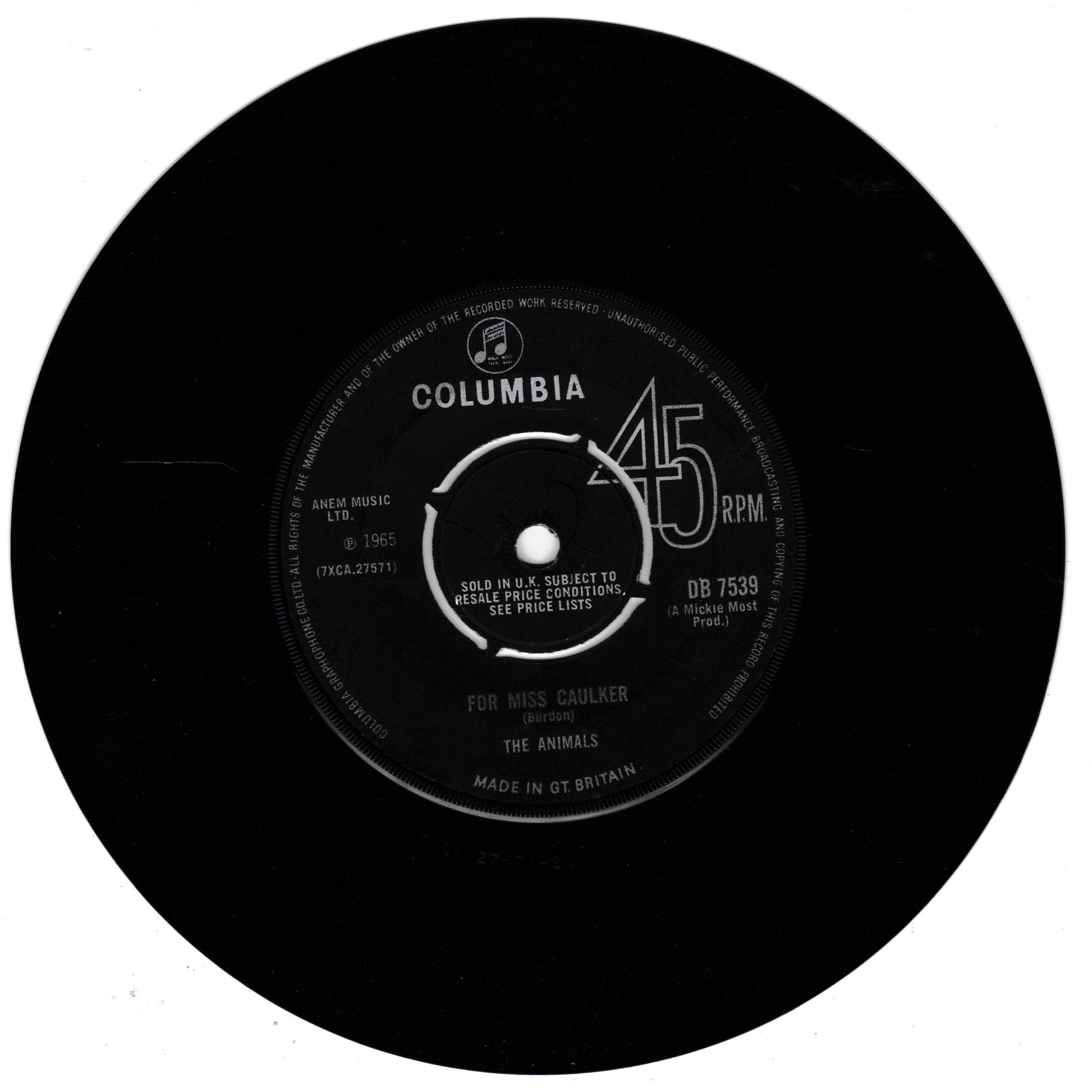 Black vinyl record with a Columbia label on a white background
