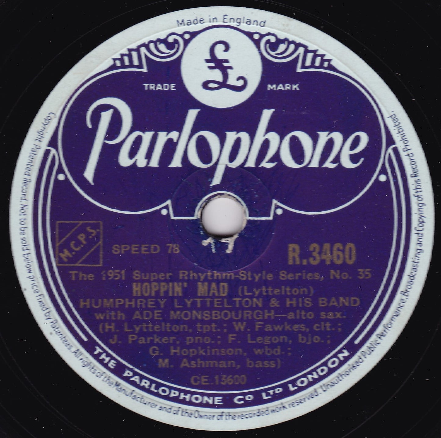 Humphrey Lyttelton & His Band – Hoppin' Mad (1951) 10" shellac VG/-