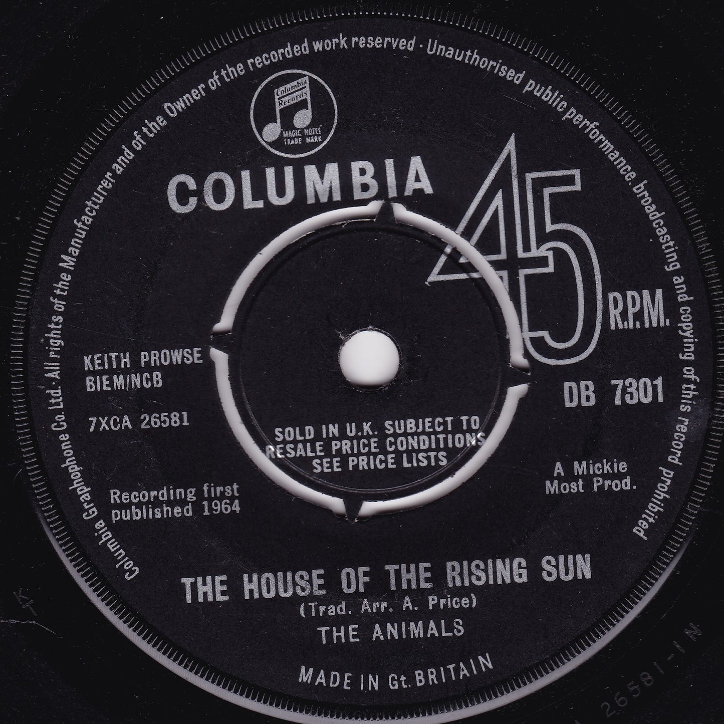 The Animals - The House Of The Rising Sun (Columbia 1964) 7" vinyl single G+/-