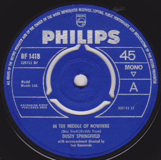 Philips record label with text and a blue background