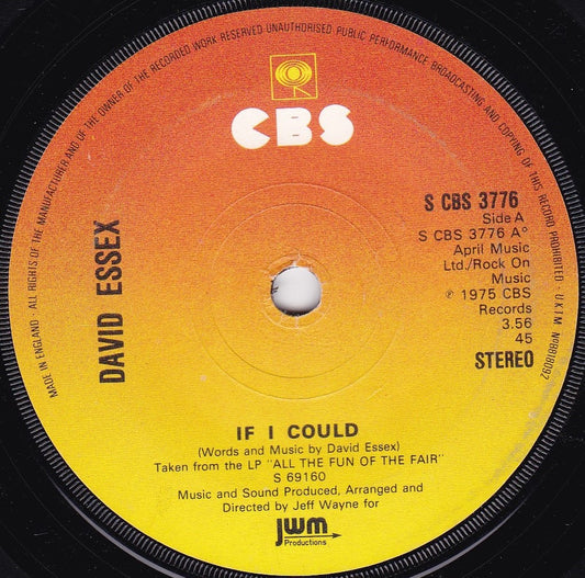 David Essex – If I Could (CBS 1975) 7" vinyl single G+/-