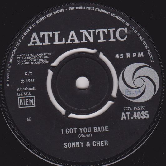 Record label for Sonny & Cher's 'I Got You Babe' on Atlantic Records