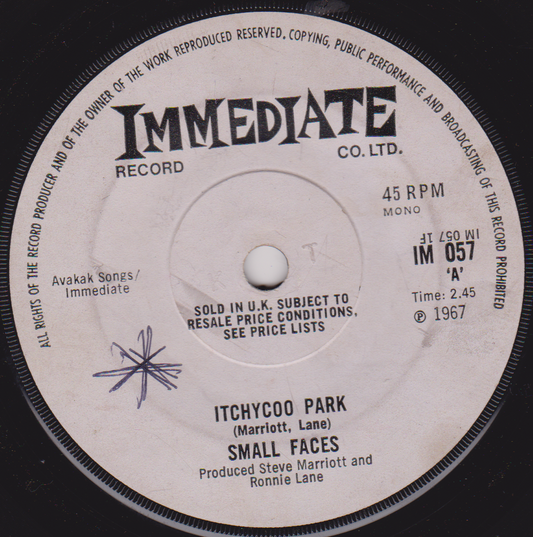Small Faces – Itchycoo Park (Immediate 1967) 7" vinyl single G+/-