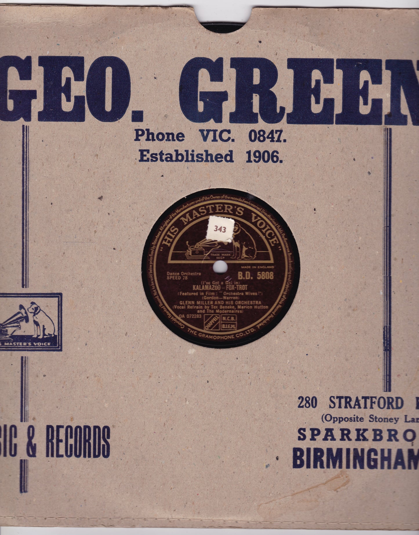 Glenn Miller And His Orchestra ‎– (I've Got A Gal In) Kalamazoo 10" shellac VG+