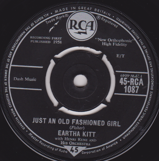 Record label for 'Just An Old Fashioned Girl' by Eartha Kitt with RCA branding.