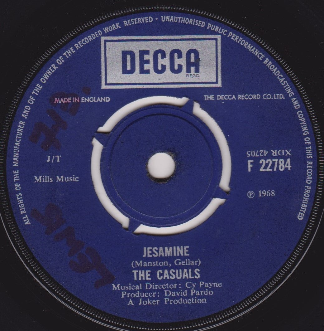 The Casuals ‎– Jesamine (Decca 1968) 7" vinyl single VG/-