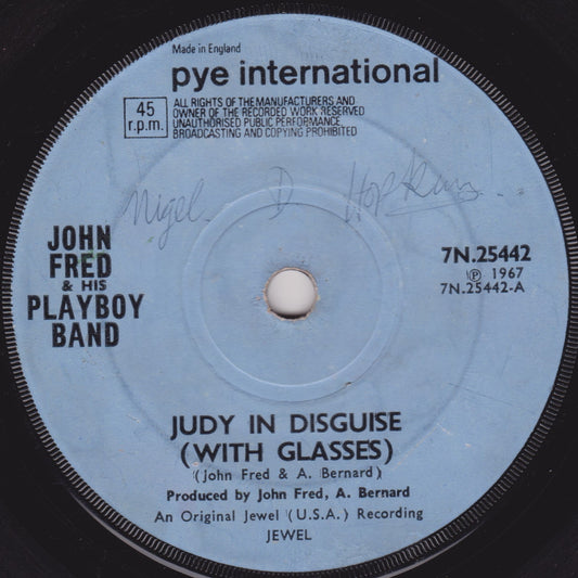 Record label for 'Judy in Disguise (With Glasses)' by John Fred & His Playboy Band on Pye International.